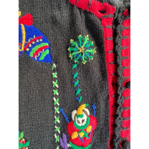 Vintage Christmas Sweater, Cardigan, Beaded, Bears, Busy, Embroidered XL - Picture 8 of 13
